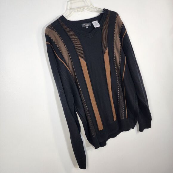 Cellini Collezione Sweater Men's XL Pullover Brown Black Wool Blend 90s Vintage - Picture 4 of 7